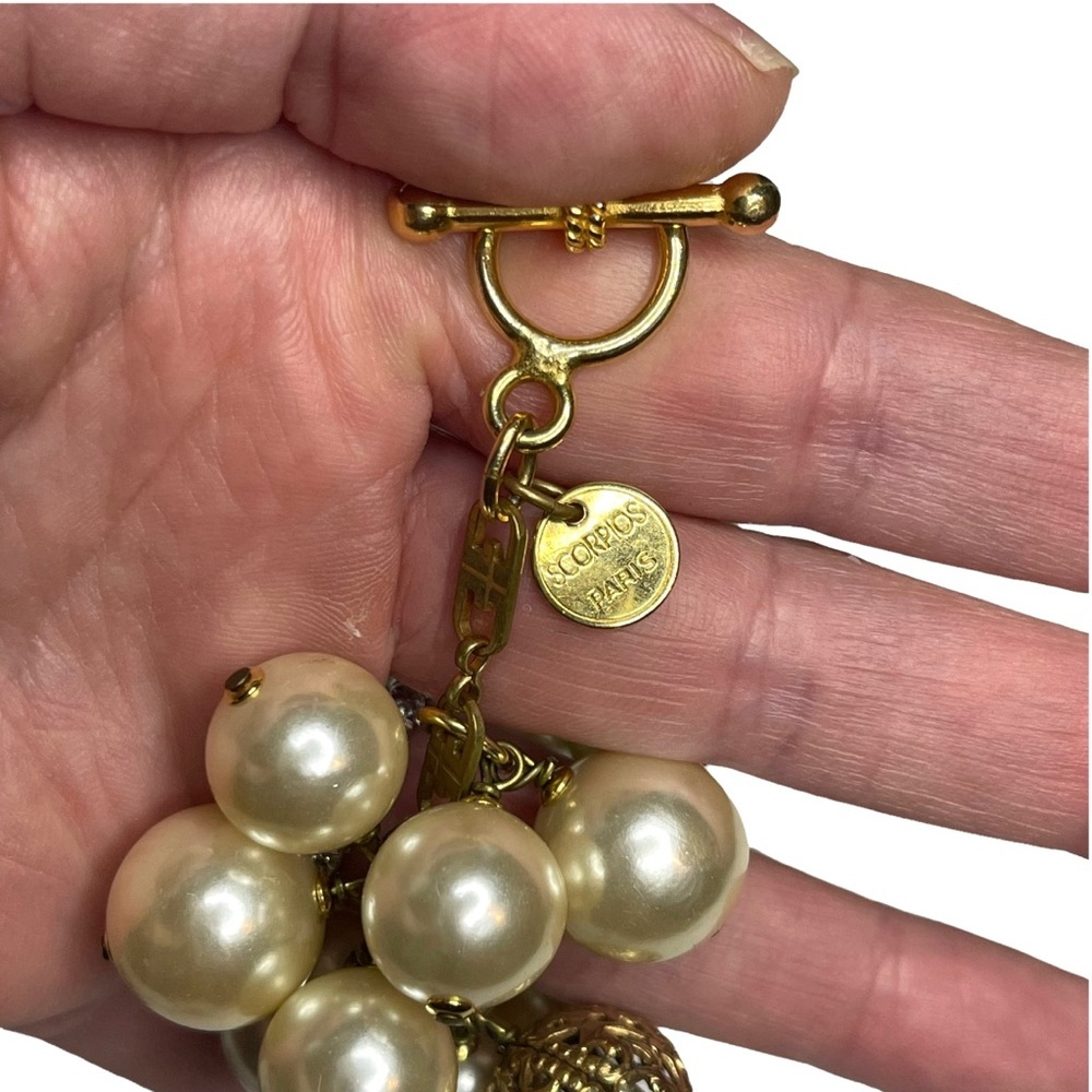 Vintage Signed Scorpios Paris Baroque Pearl and Gold Bead Chain Bracelet - Picture 6 of 15